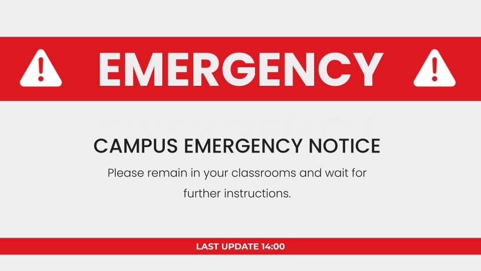 Campus Emergency Notice digital signage template preview