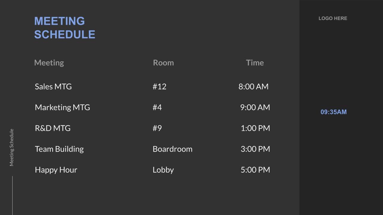 Meeting Schedule digital signage template preview