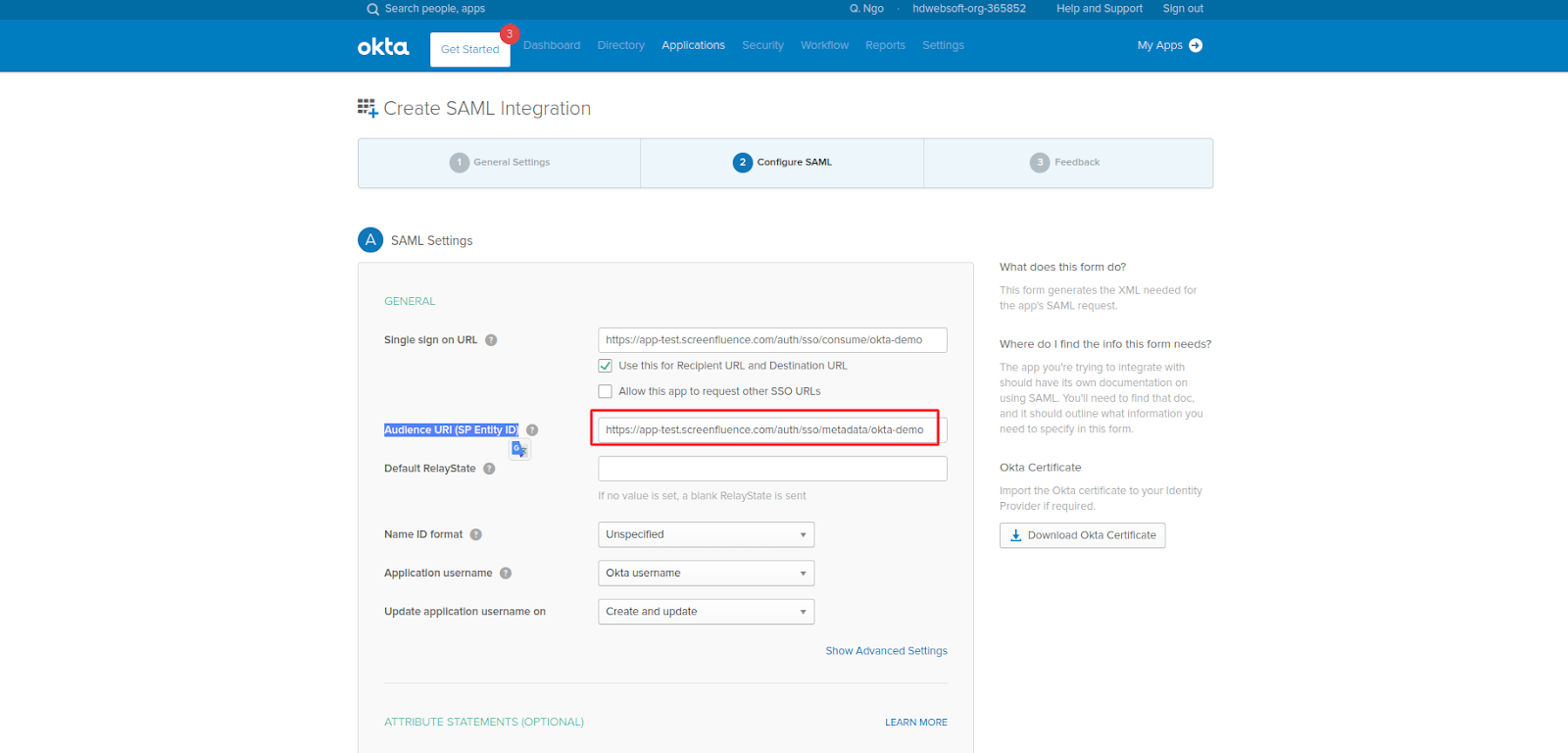Configuring Screenfluence with Okta