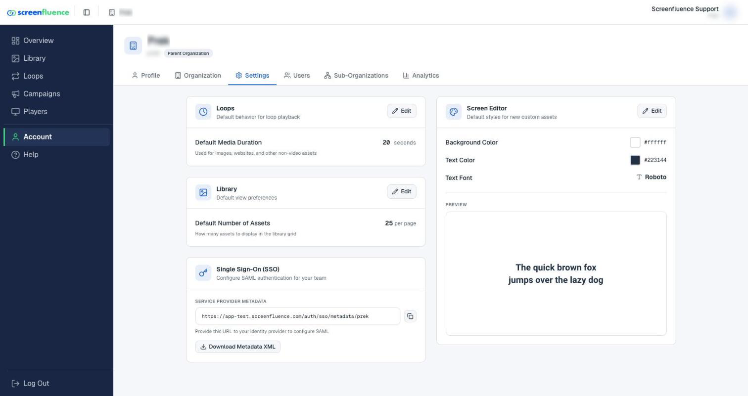The Settings page