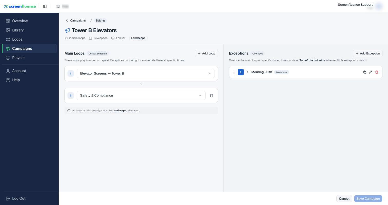 The campaign editor — Main Loops on the left