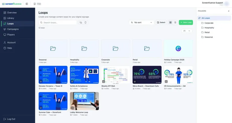 The Loops page with the green New Loop button top-right
