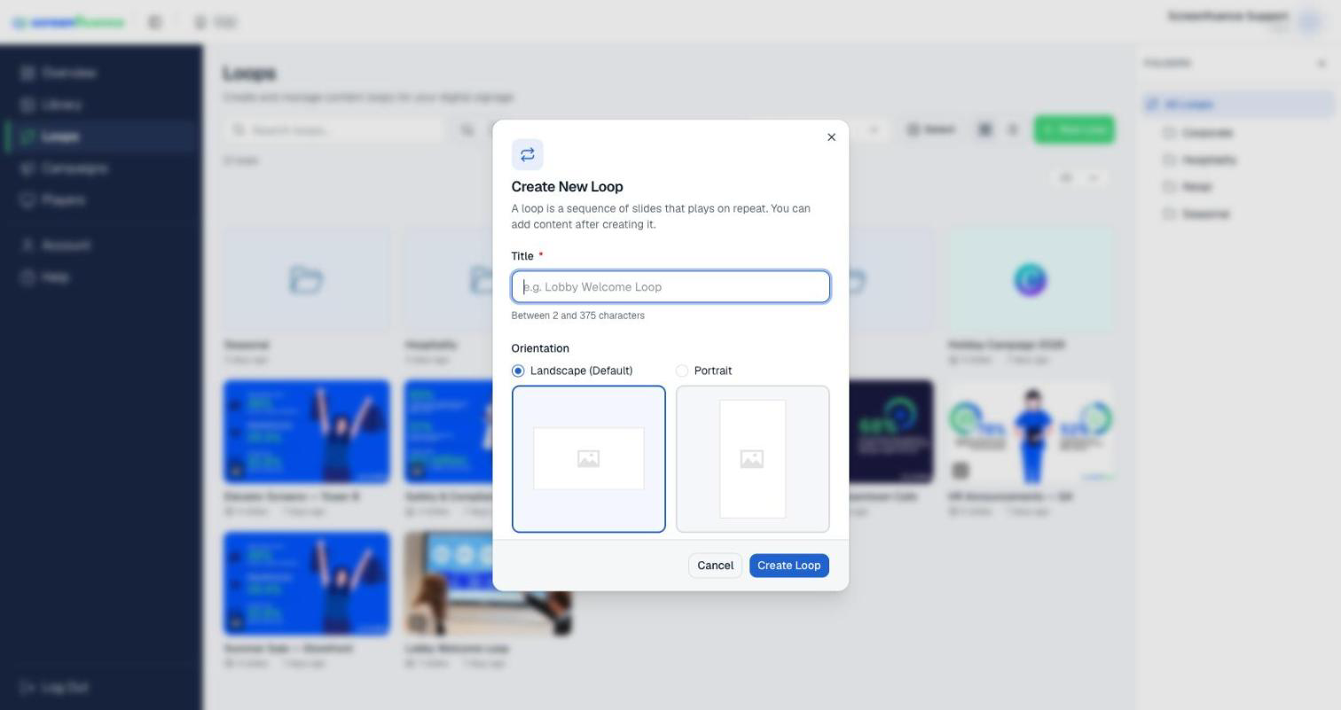 The Create New Loop window