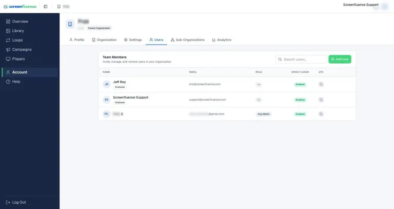 The Team Members page with the Add User button