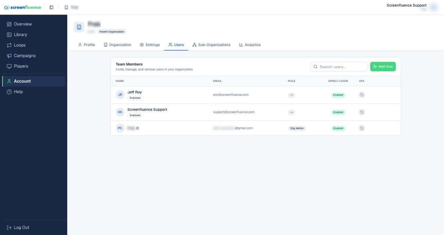 The Team Members page with the Add User button