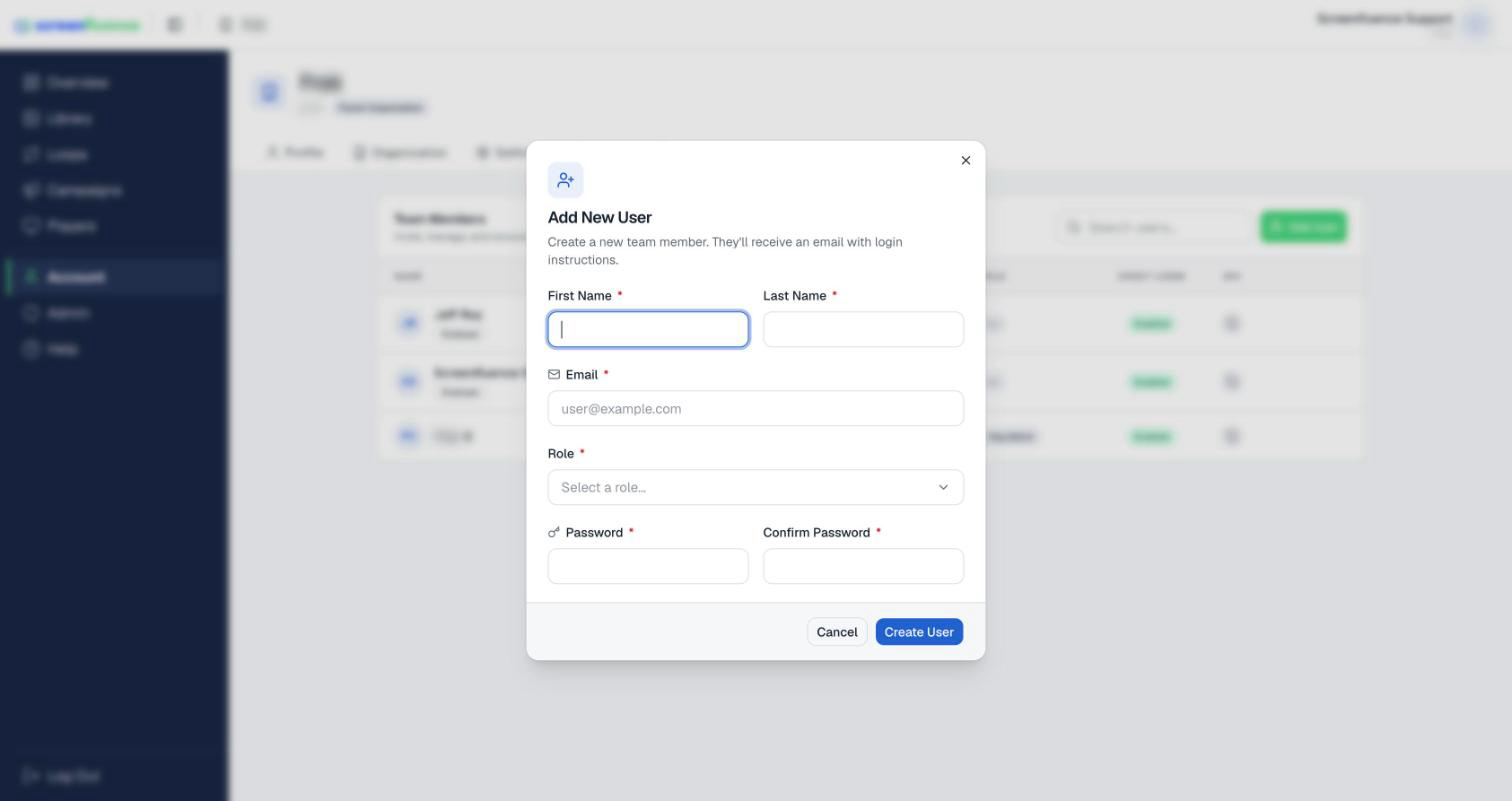 The Add New User window with the role picker