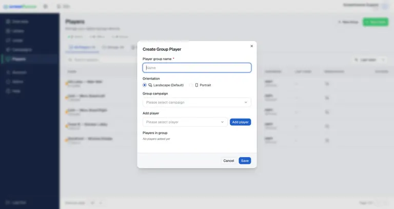The player group creation window