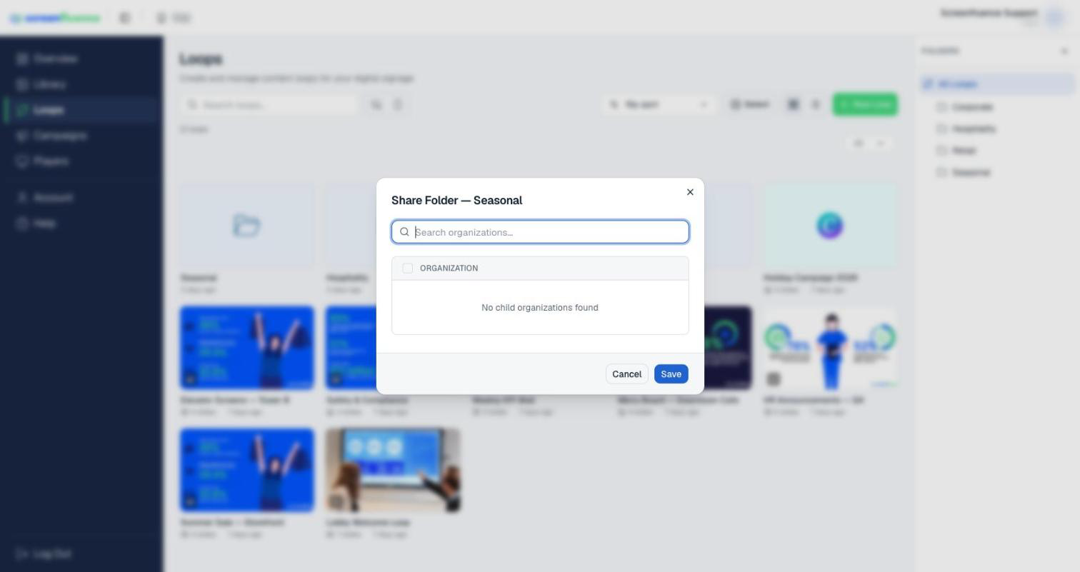 The folder share dialog