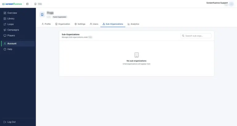 The Sub-Orgs tab on the Players page