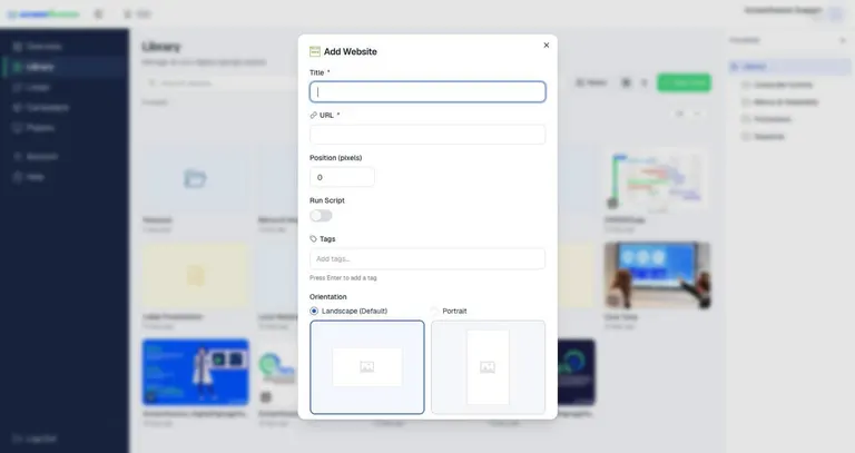 The Add Website window