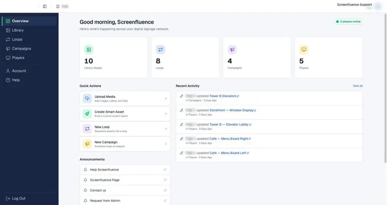 The Screenfluence dashboard