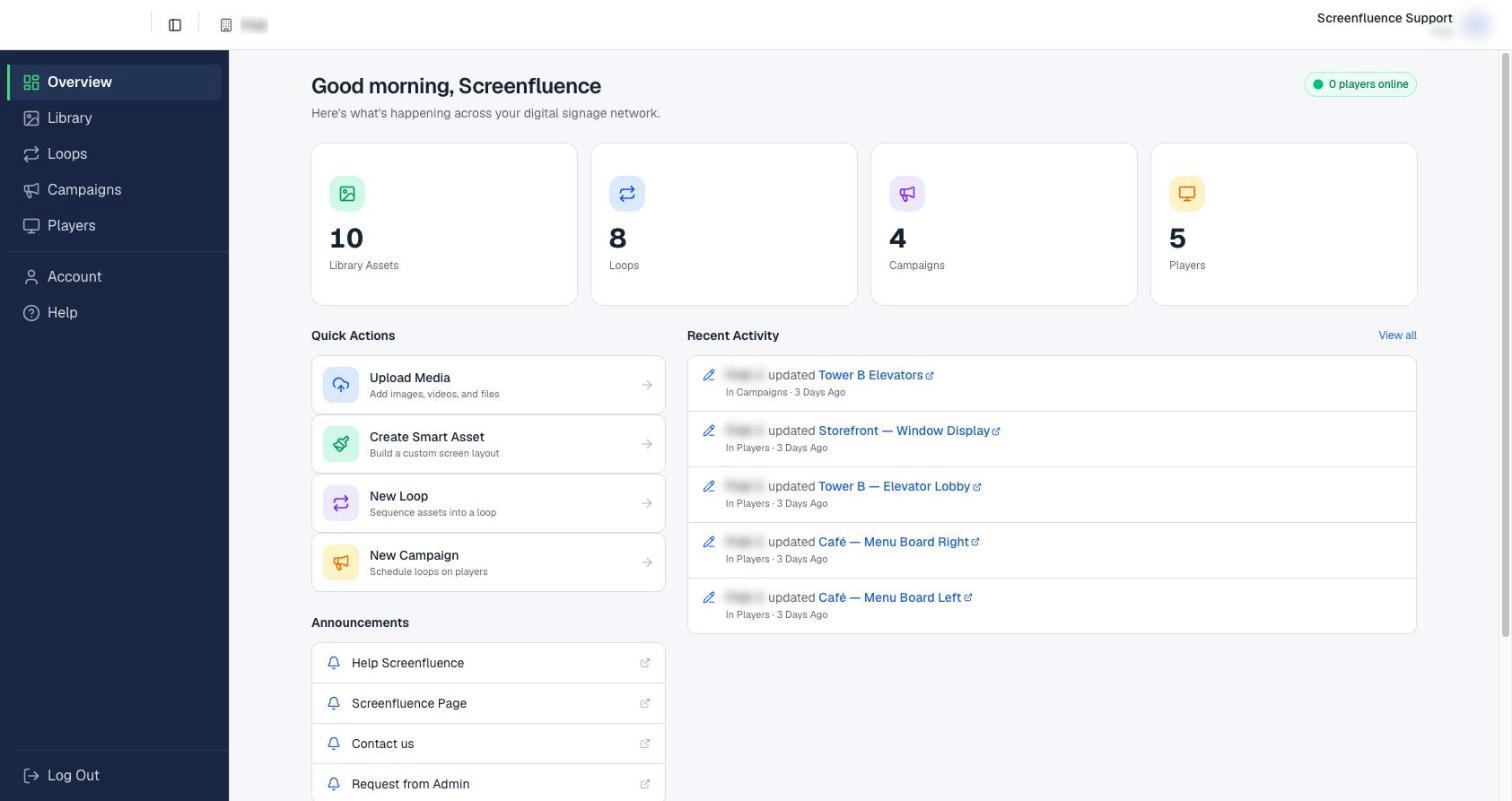 The Screenfluence dashboard